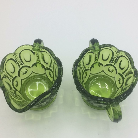 L. E Smith moon & stars vintage emerald  olive  green creamer  & sugar glass - Picture 2 of 5